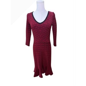 danny & nicole women's red black geometric vneck long sleeve flared dress size S